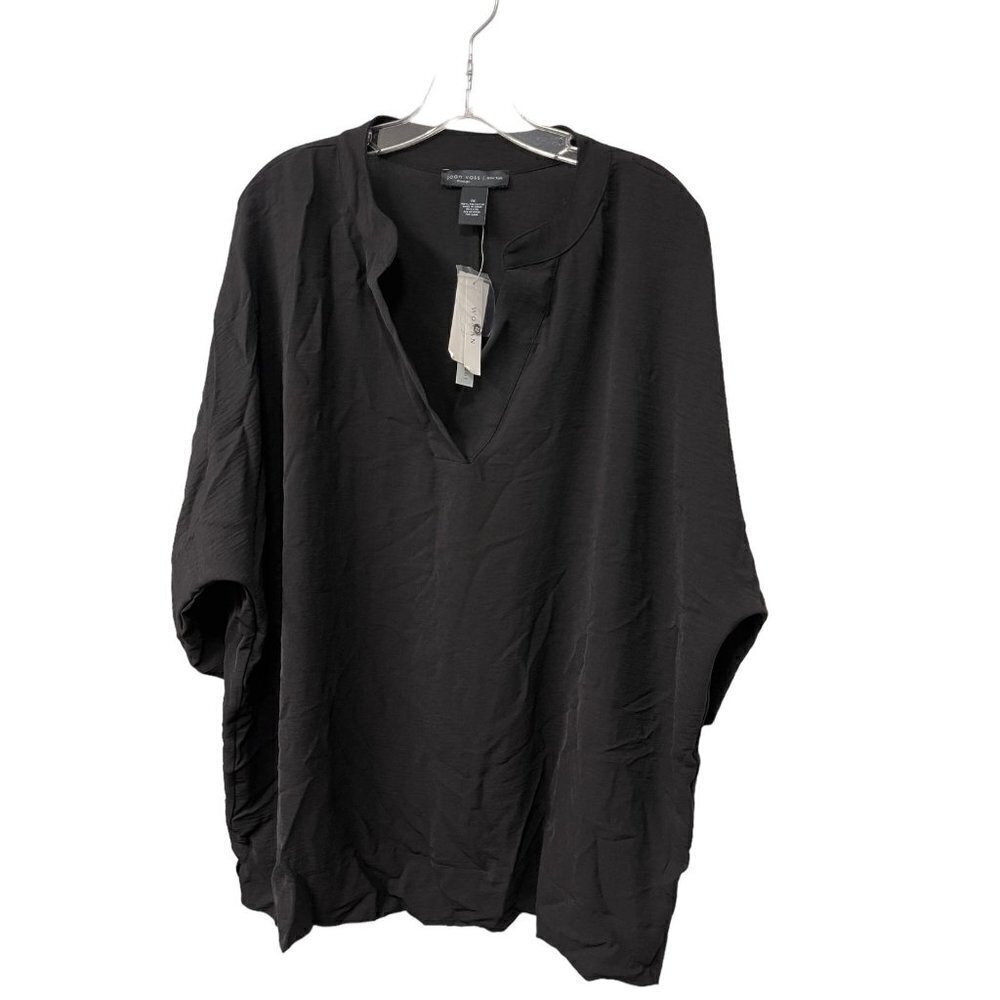 NWT Joan Vass New York Black Polyester Dress Shirt Casual 3/4 Sleeve Size 1X